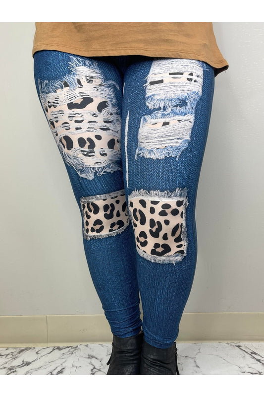 Denim Cheetah Leggings w/o Pockets