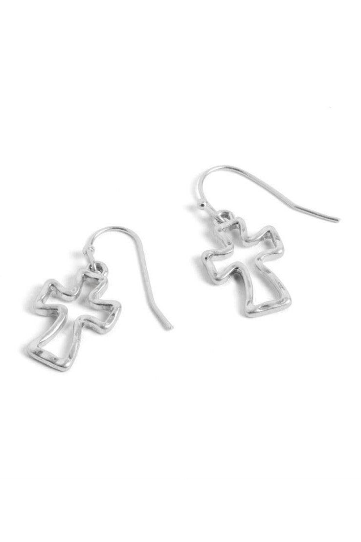 Silver Hollow Cross Earrings