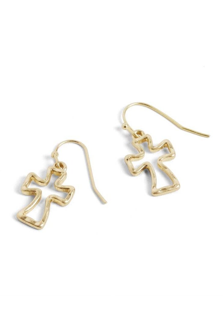 Gold Hollow Cross Earrings