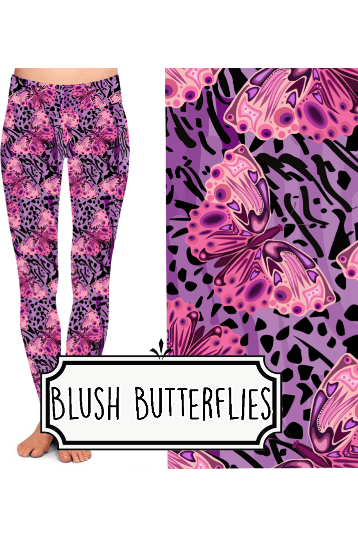 Yoga Style Leggings - Blush Butterflies by Eleven & Co.