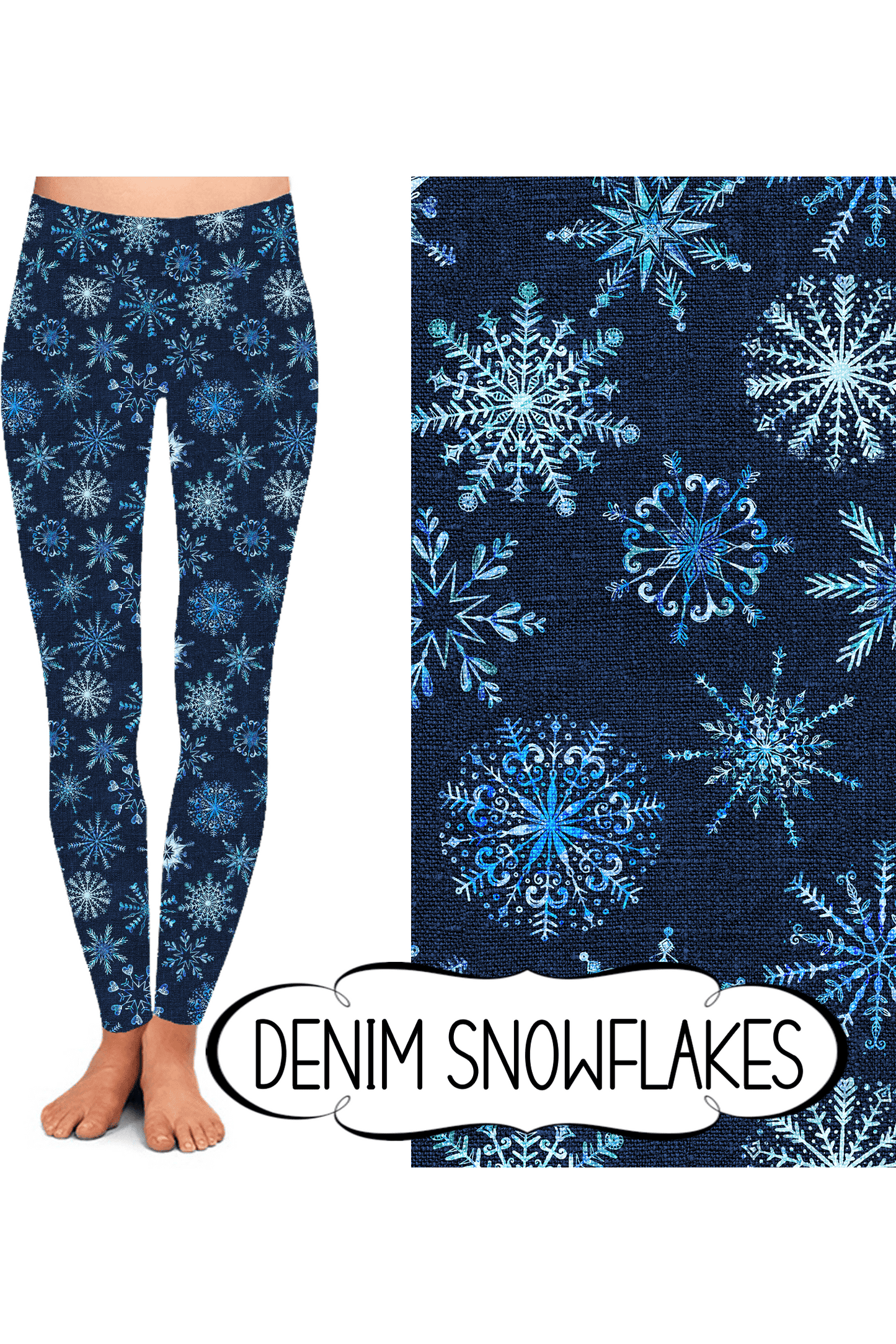 Yoga Style Leggings - Denim Snowflakes by Eleven & Co.