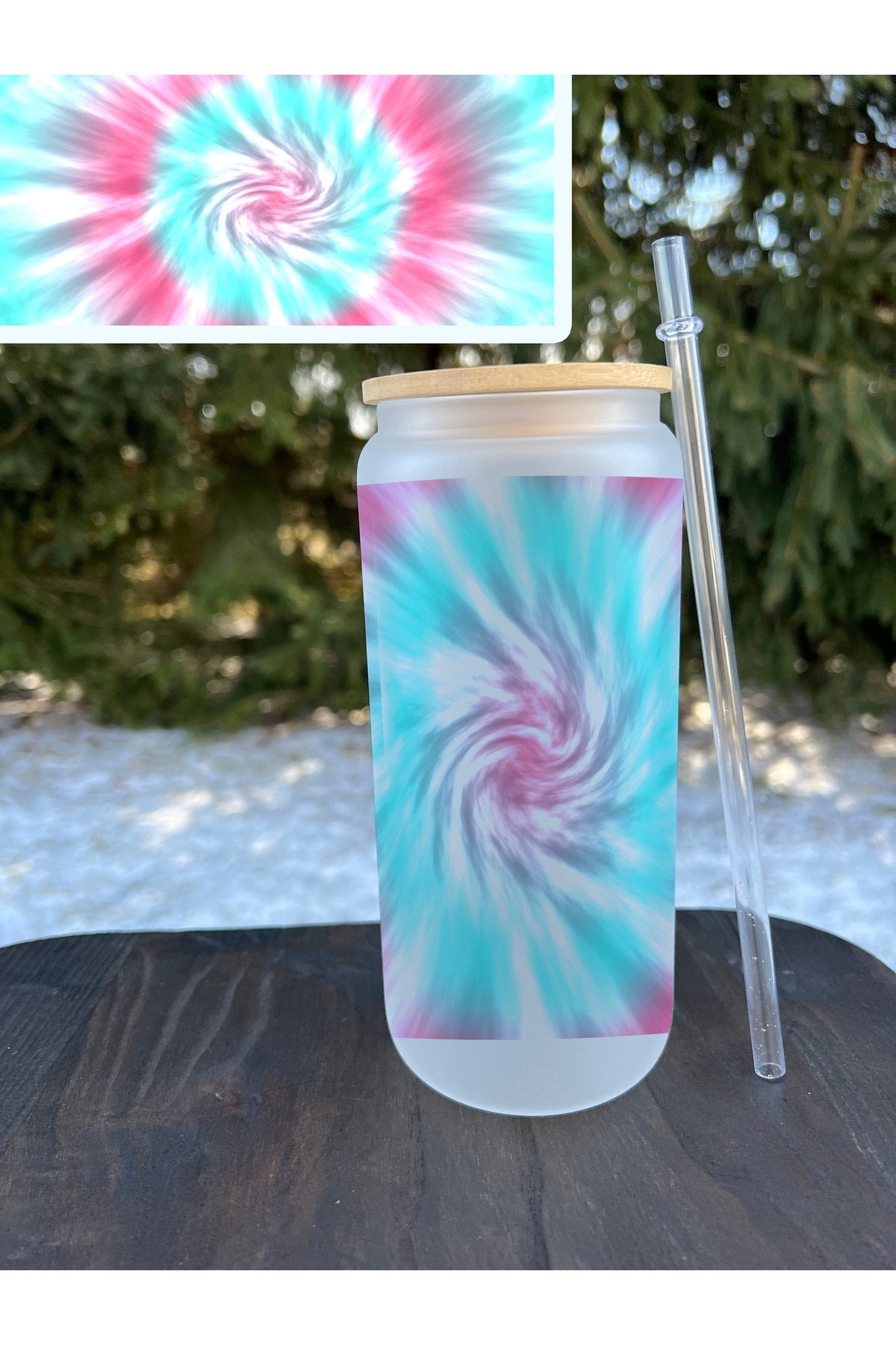 Cotton Candy Tiedye Frosted Glass Can 20oz