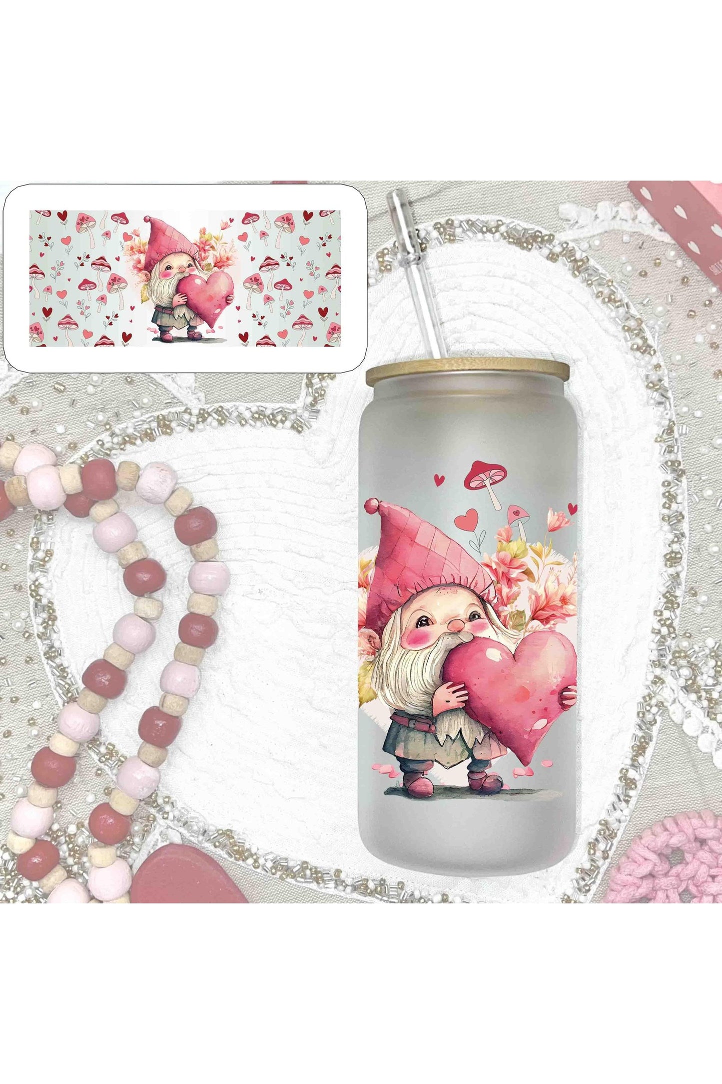 Lovely Gnome Frosted Glass Can 20oz