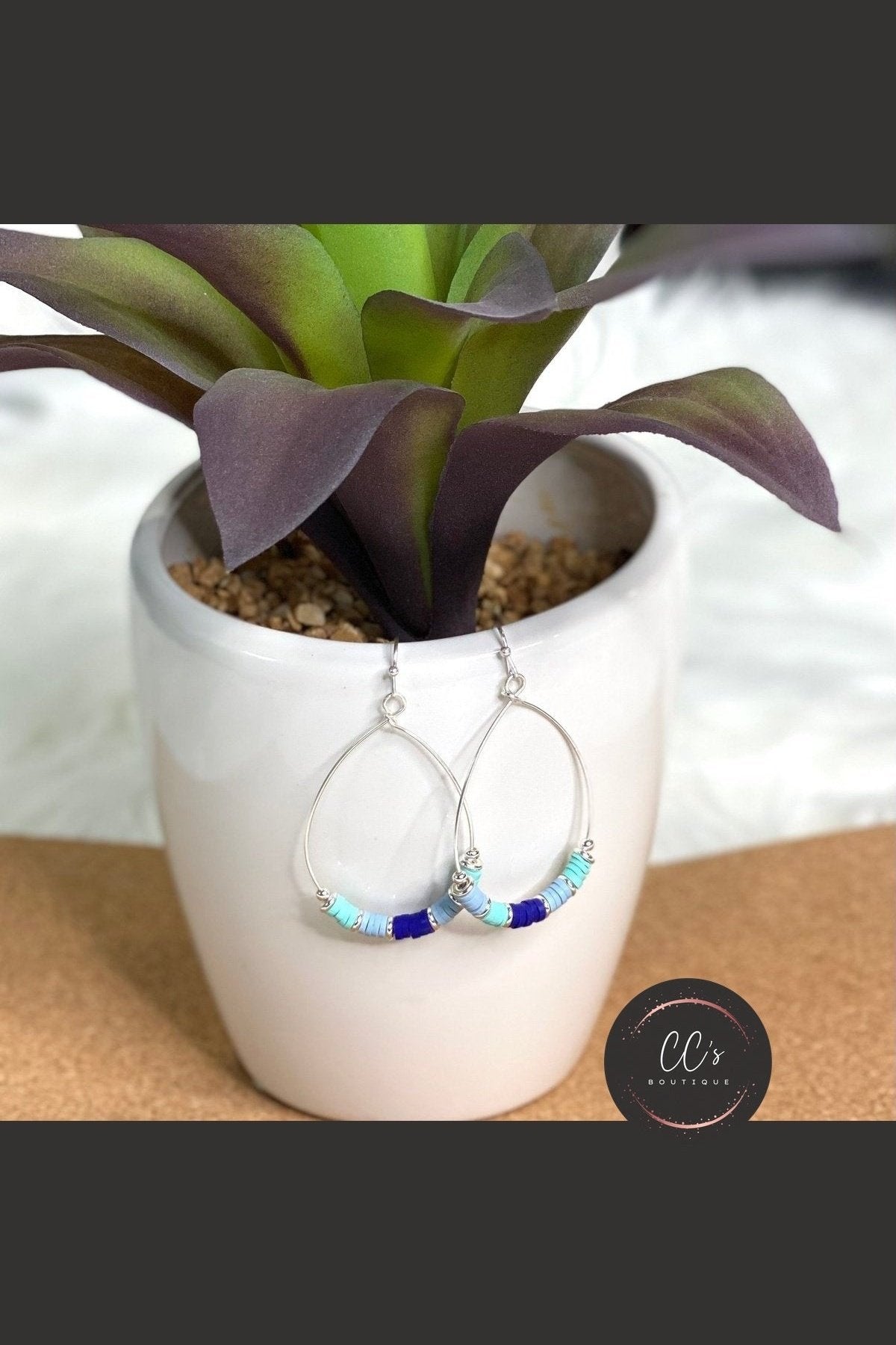 Blue and Teal Heishi Hoop earrings in Silver