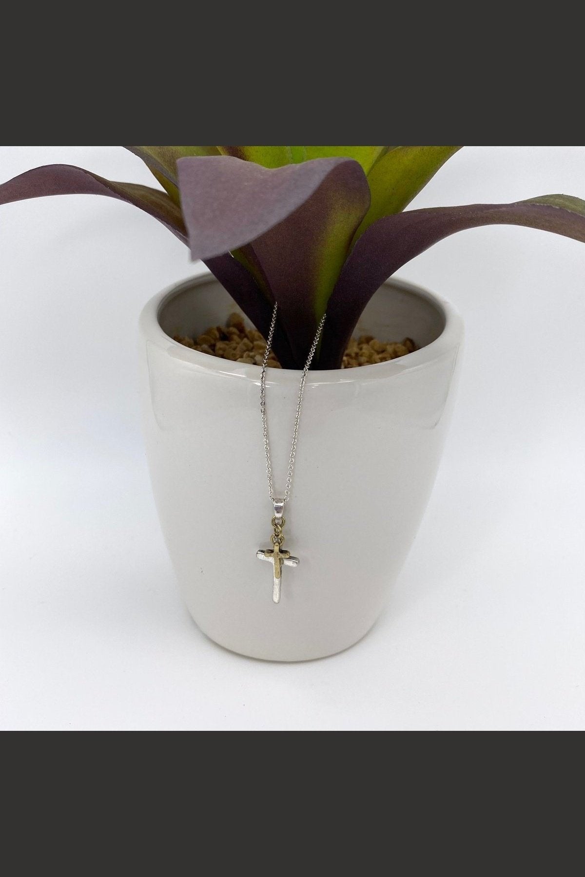 Mixed Metal Layered Cross Necklace