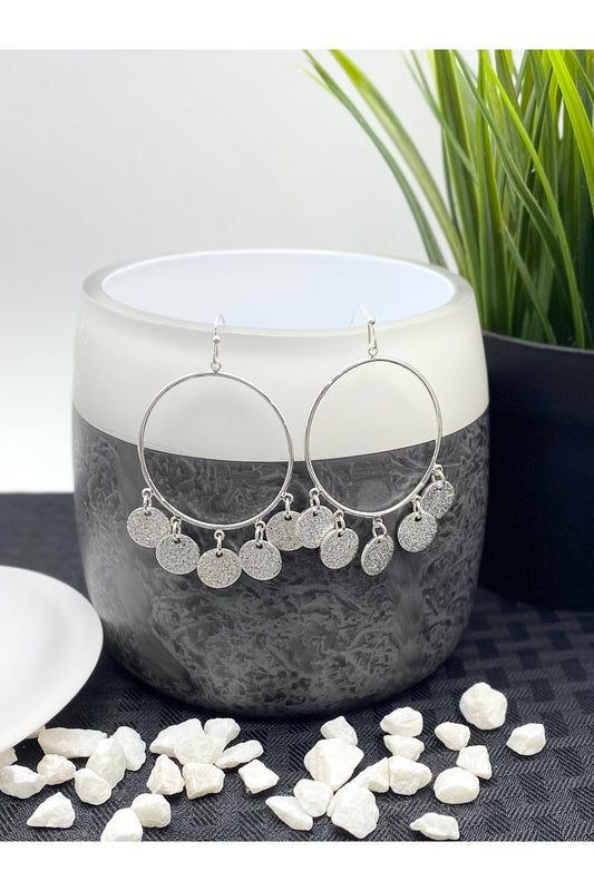 Silver Open Circle with Coin Charms Earrings