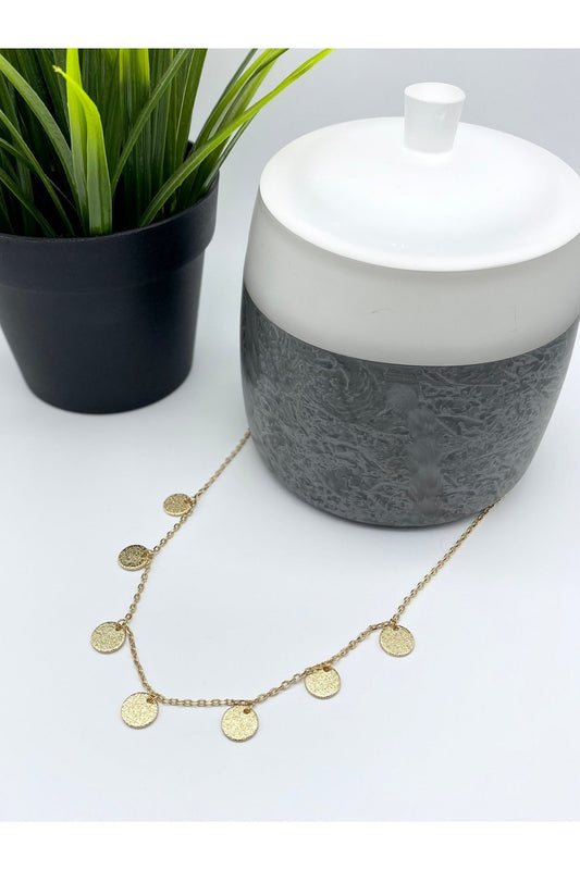 Gold Textured Coin Drop Necklace