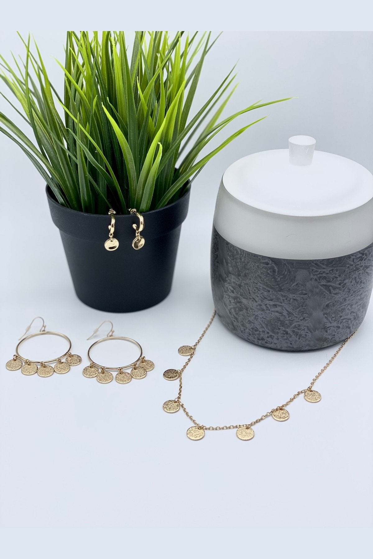 Gold Open Circle with Coin Charms Earrings