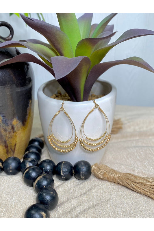 Gold Beaded Layered Teardrop Earring