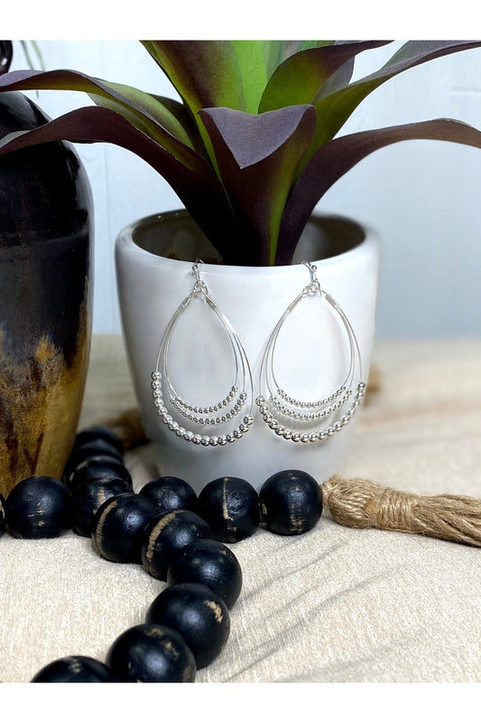 Silver Beaded Layered Teardrop Earrings