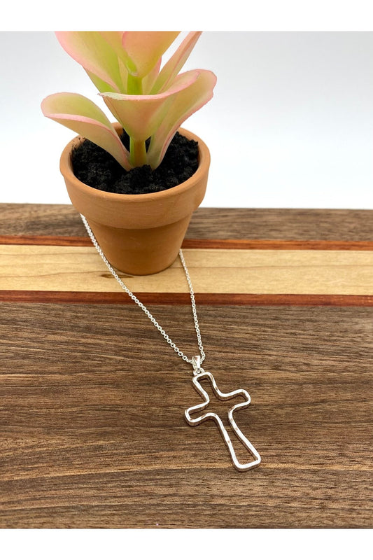 Silver Hollow Cross Necklace