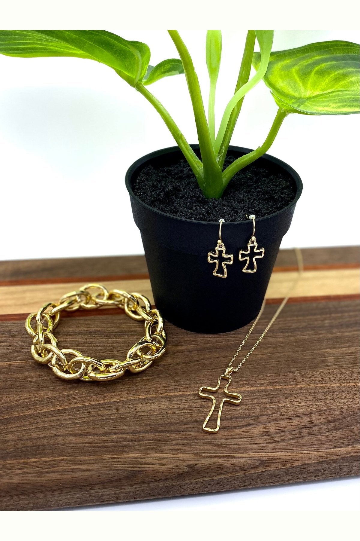 Gold Hollow Cross Earrings