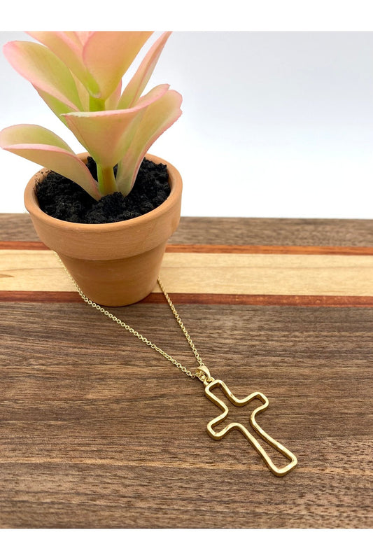 Gold Hollow Cross Necklace