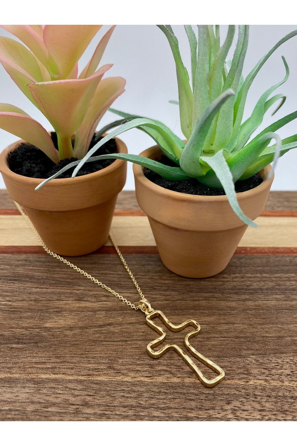Gold Hollow Cross Necklace