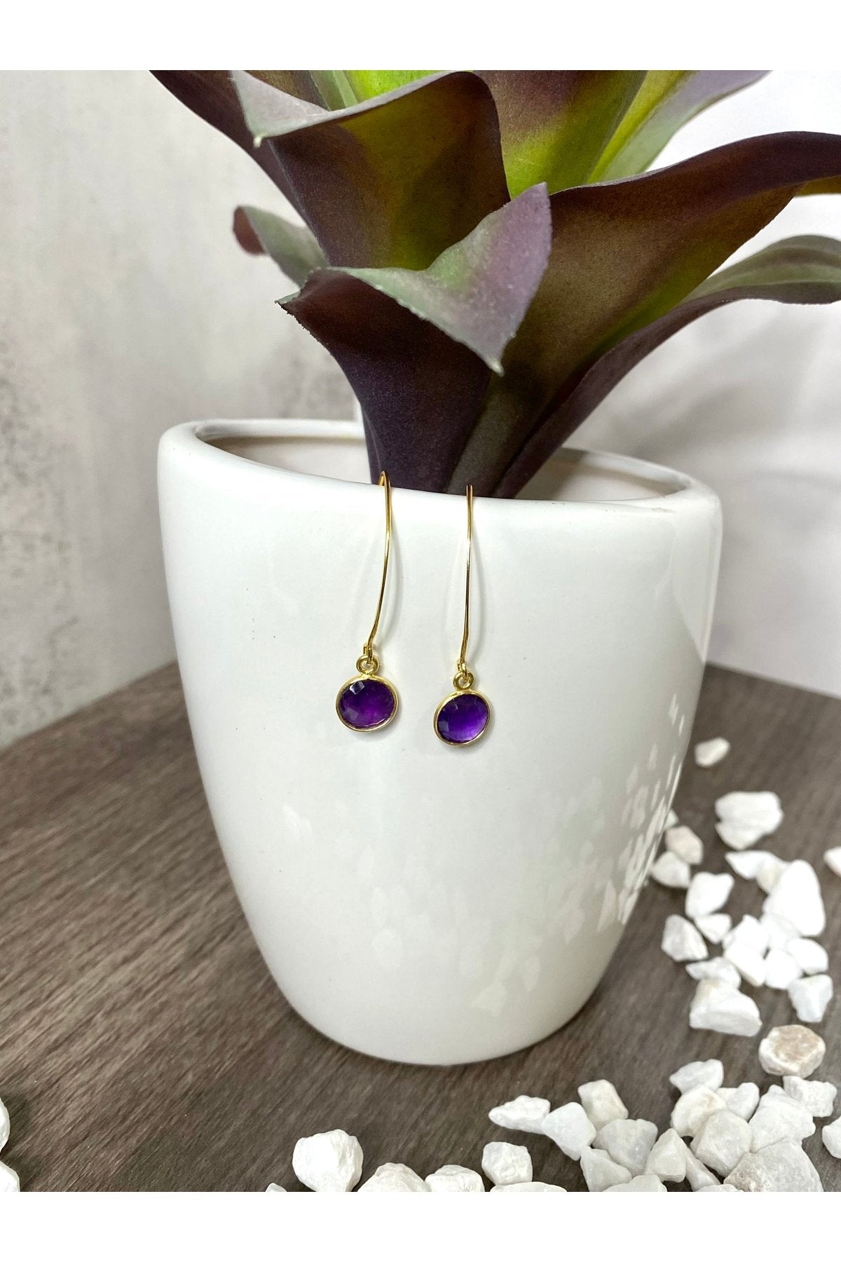 Marquis Amethyst Earrings in Gold