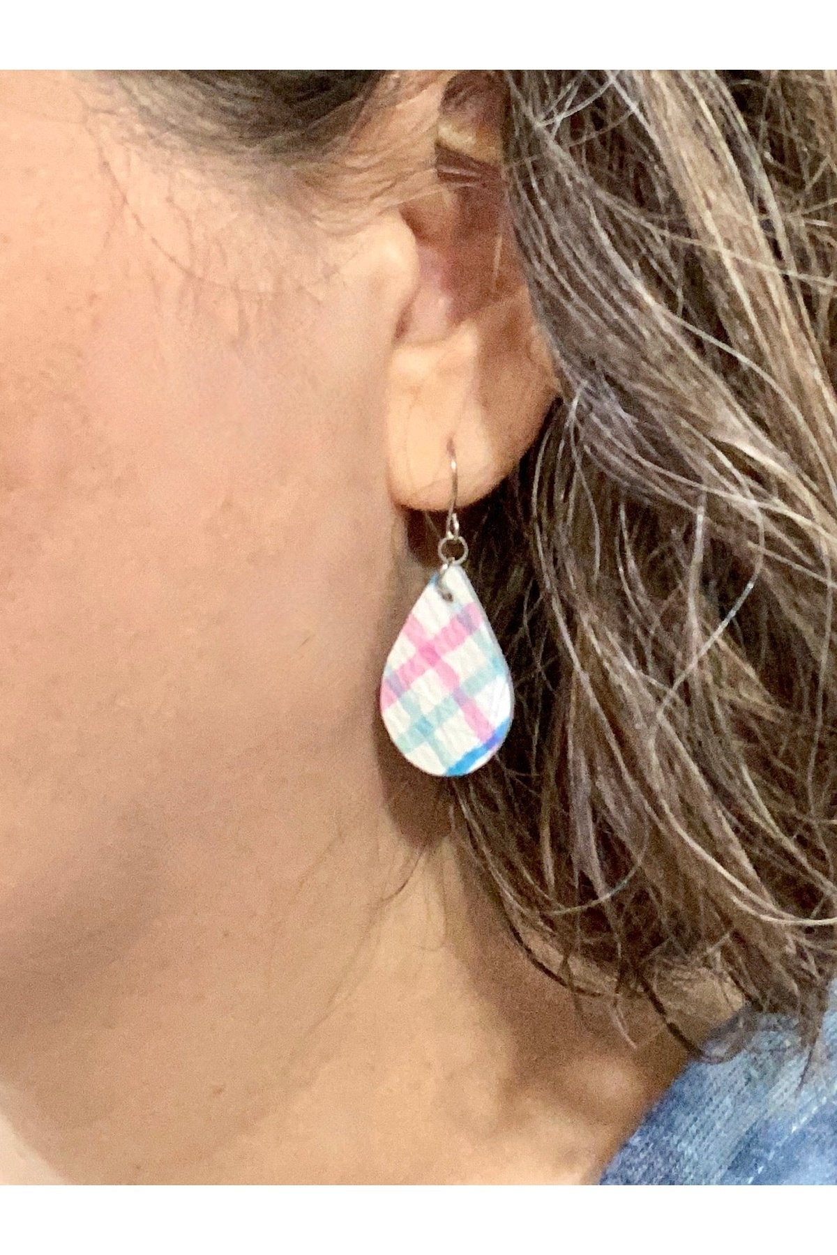 Small Teardrop Earrings in Spring Plaid