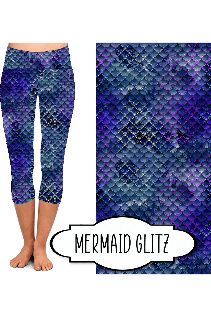 Yoga Style Capri Leggings - Mermaid Glitz