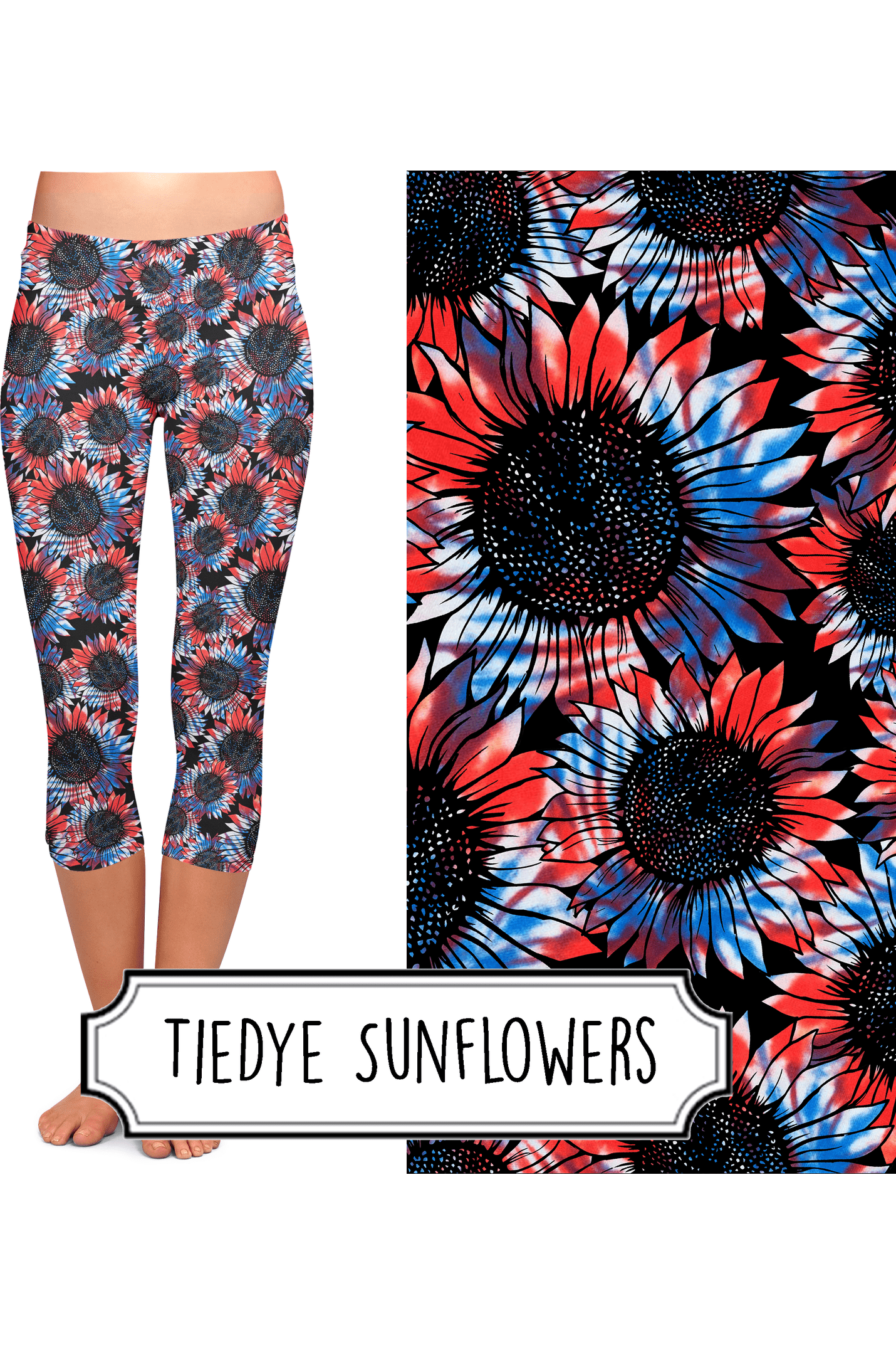 Yoga Style Capri Leggings - TieDye Sunflowers