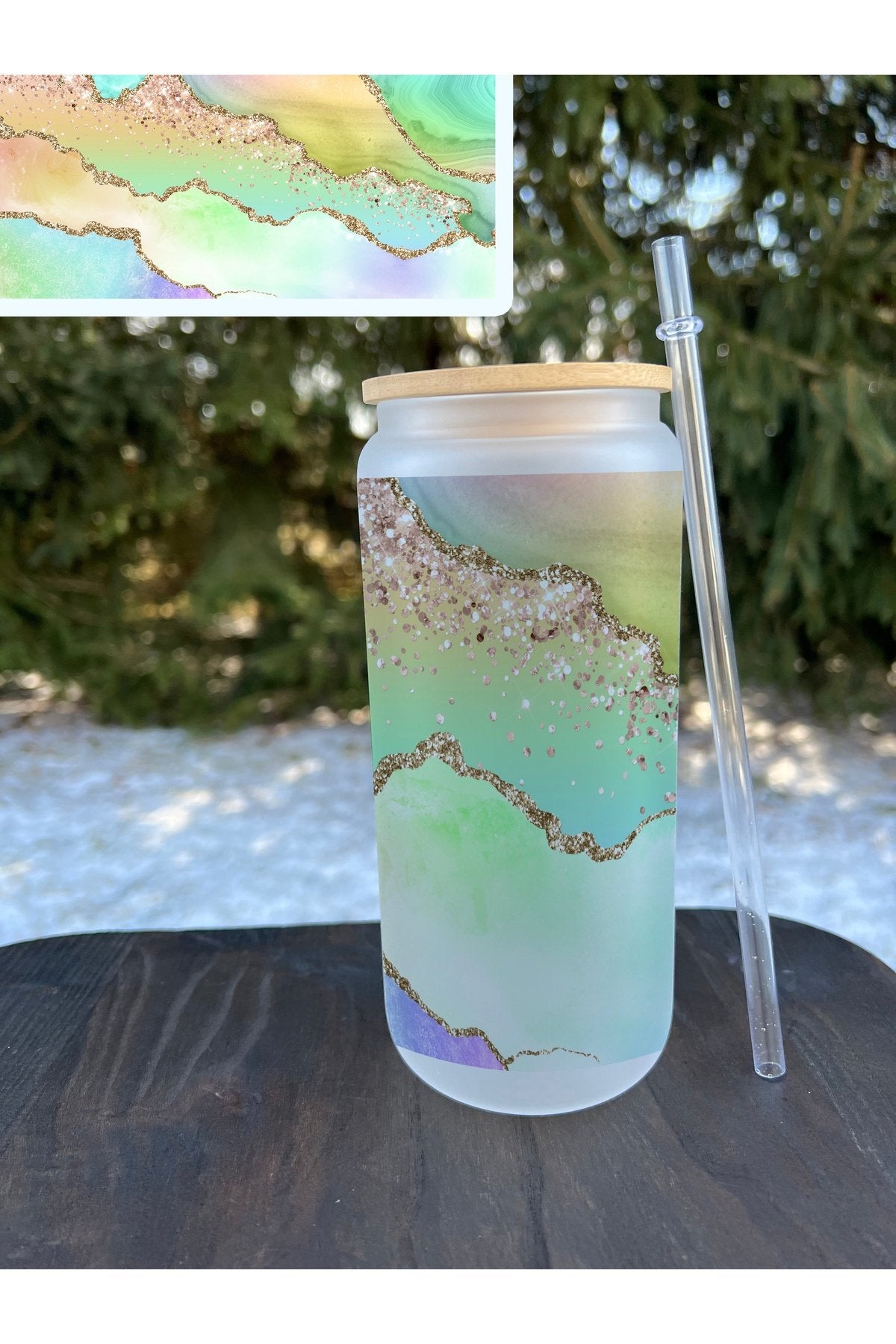 Pastel Agate Frosted Glass Can 20oz
