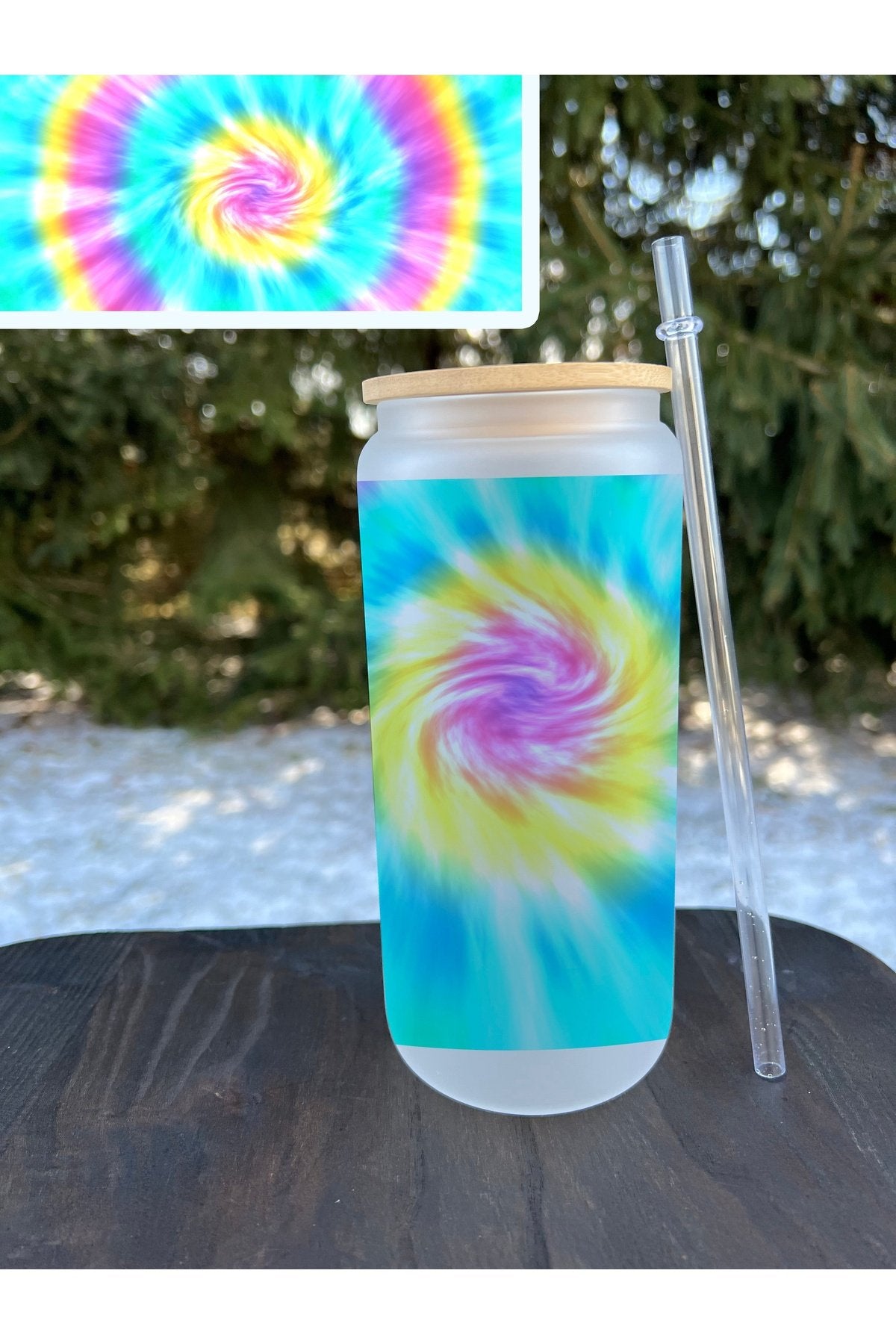Pastel Tiedye Frosted Glass Can 20oz