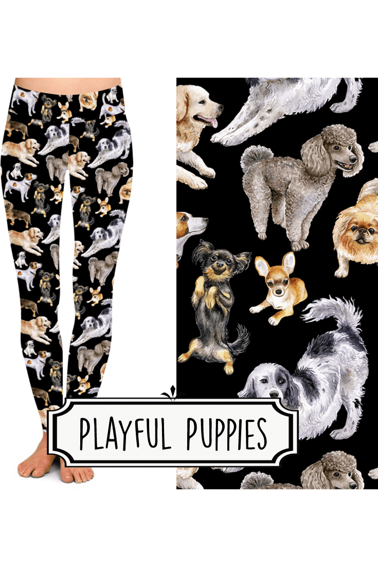 Yoga Style Leggings - Playful Puppies by Eleven & Co.