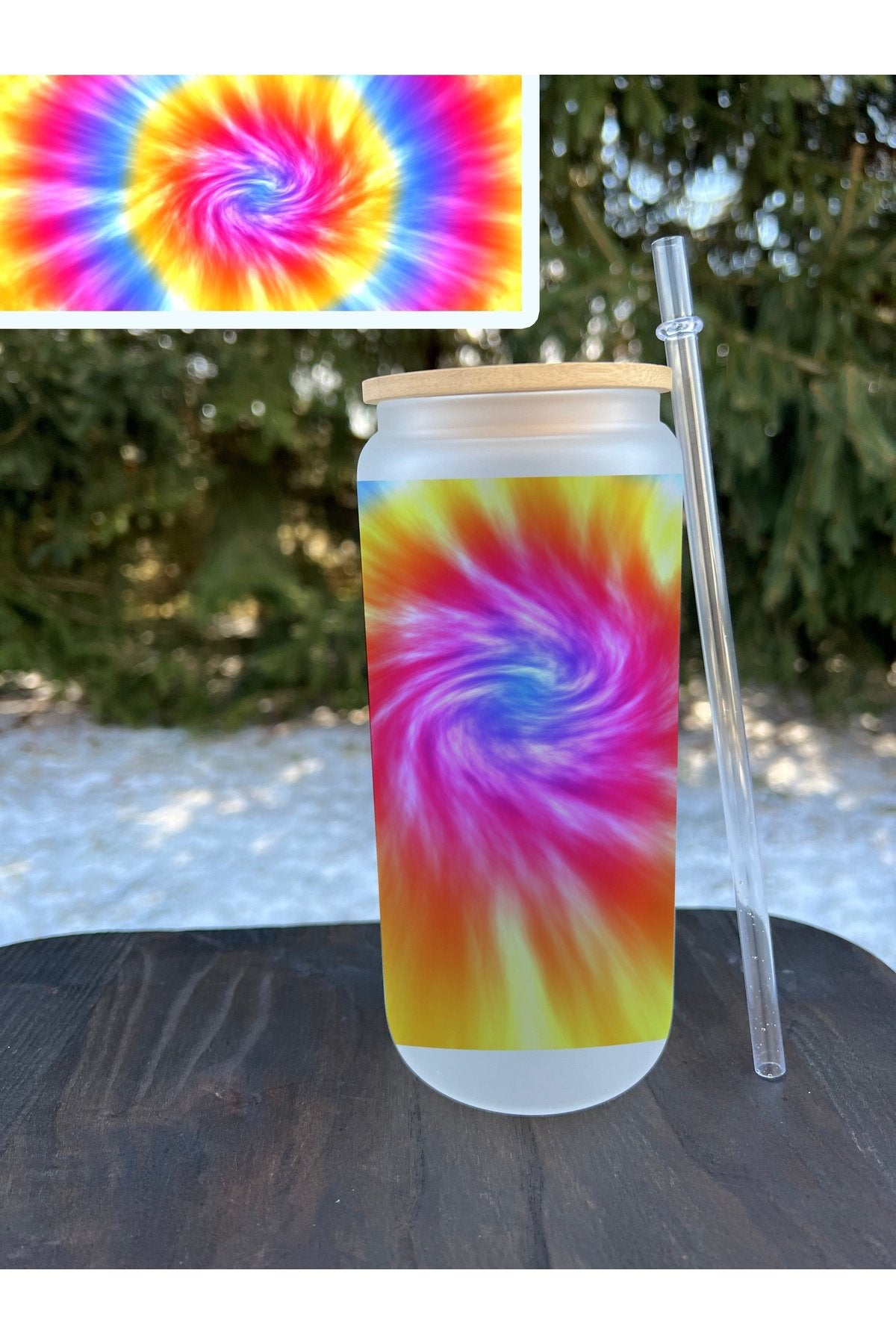Rainbow Tiedye Frosted Glass Can 20oz