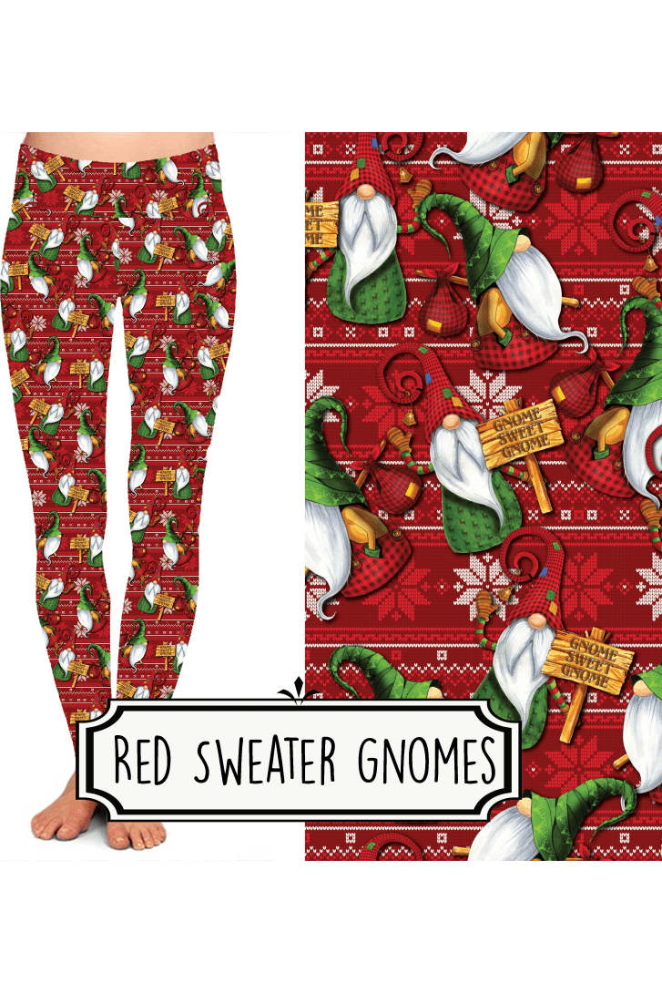 Yoga Style Leggings - Red Sweater Gnomes by Eleven & Co.
