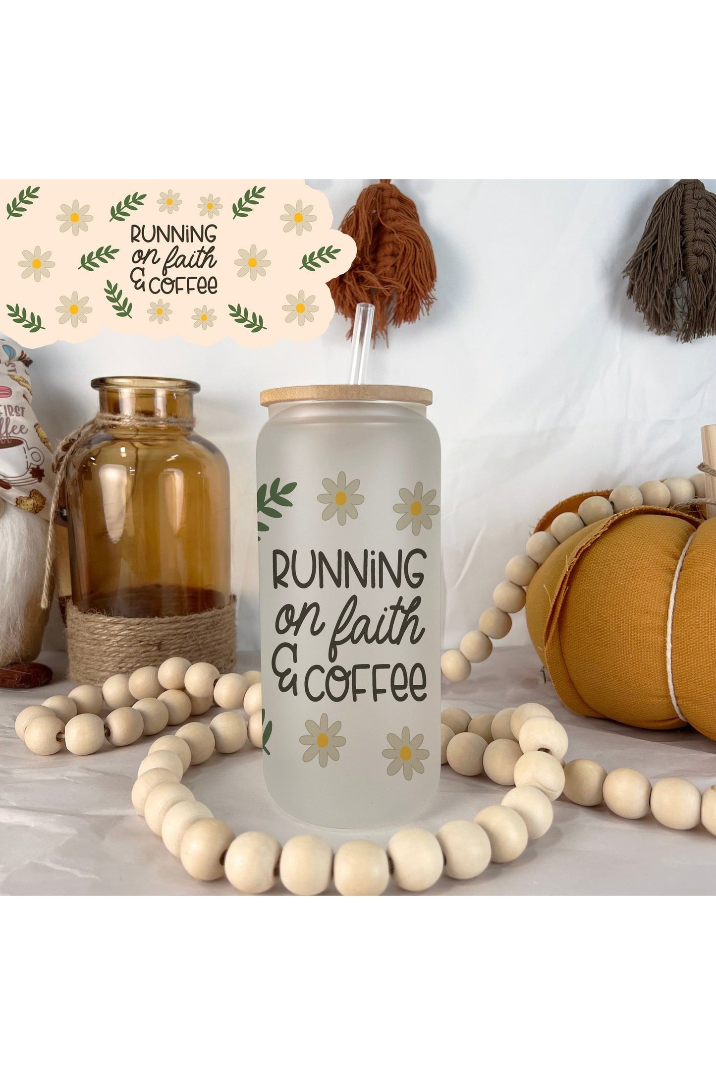 Running On Faith & Coffee Frosted Glass Can 20oz