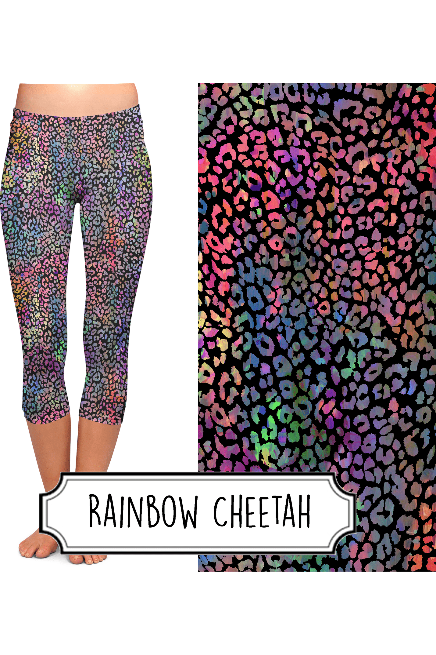 Yoga Style Capri Leggings - Rainbow Cheetah