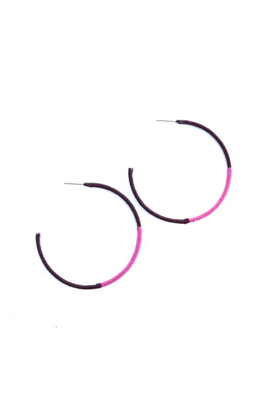 String Wrapped Hoop Earrings - Maroon and Pink