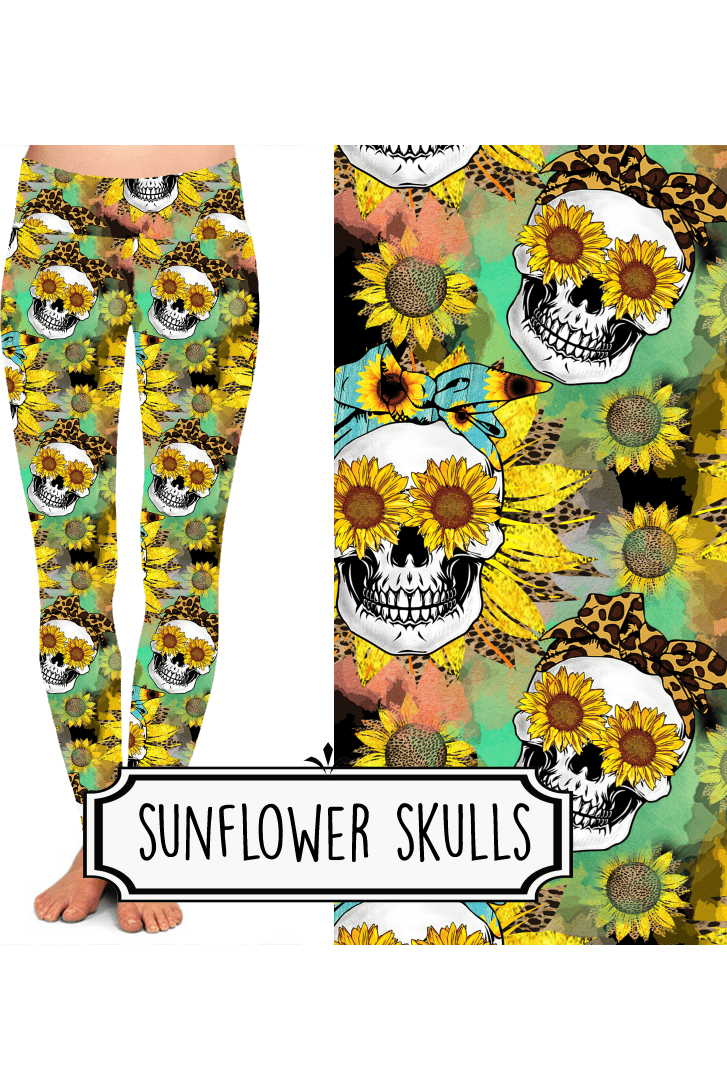 Yoga Style Leggings - Sunflower Skulls by Eleven & Co.