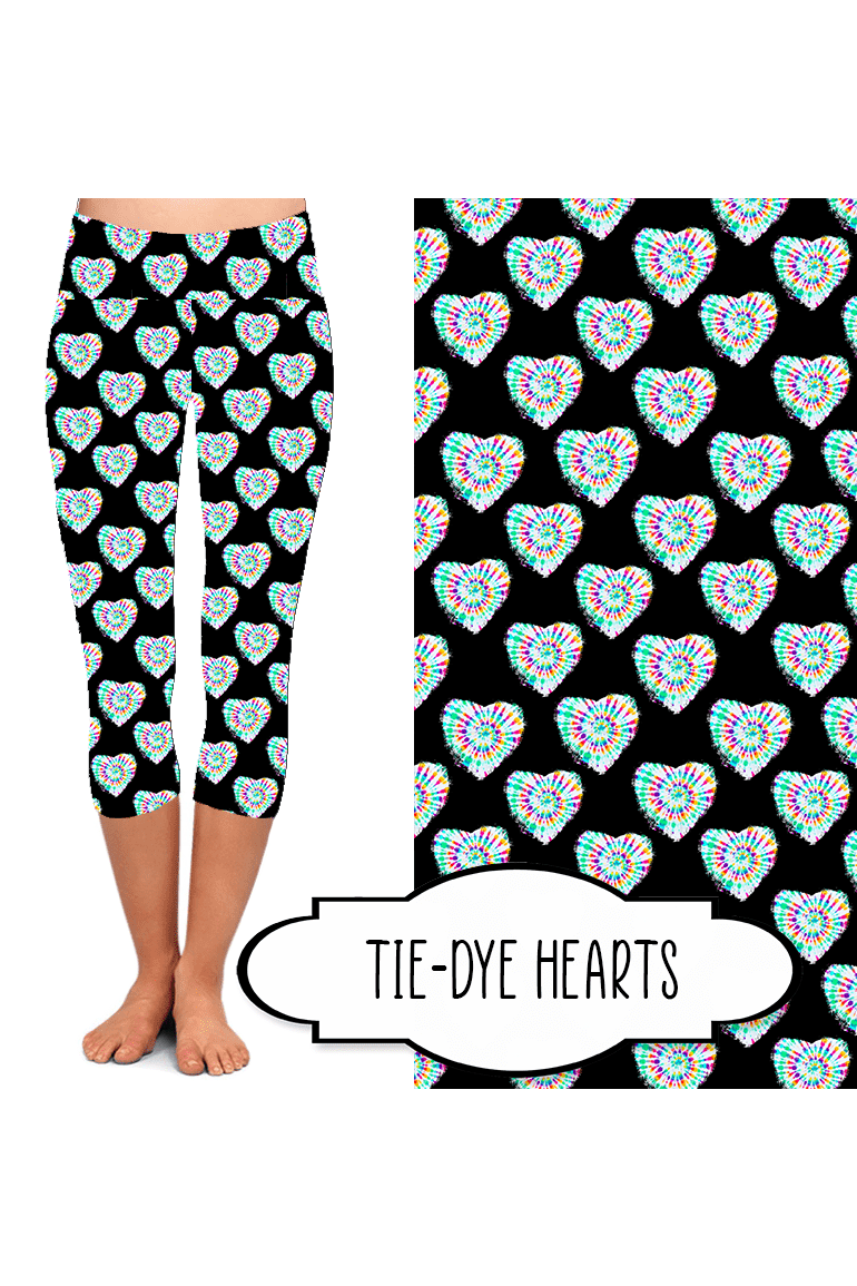 Yoga Style Capri Leggings - Tie-Dye Hearts