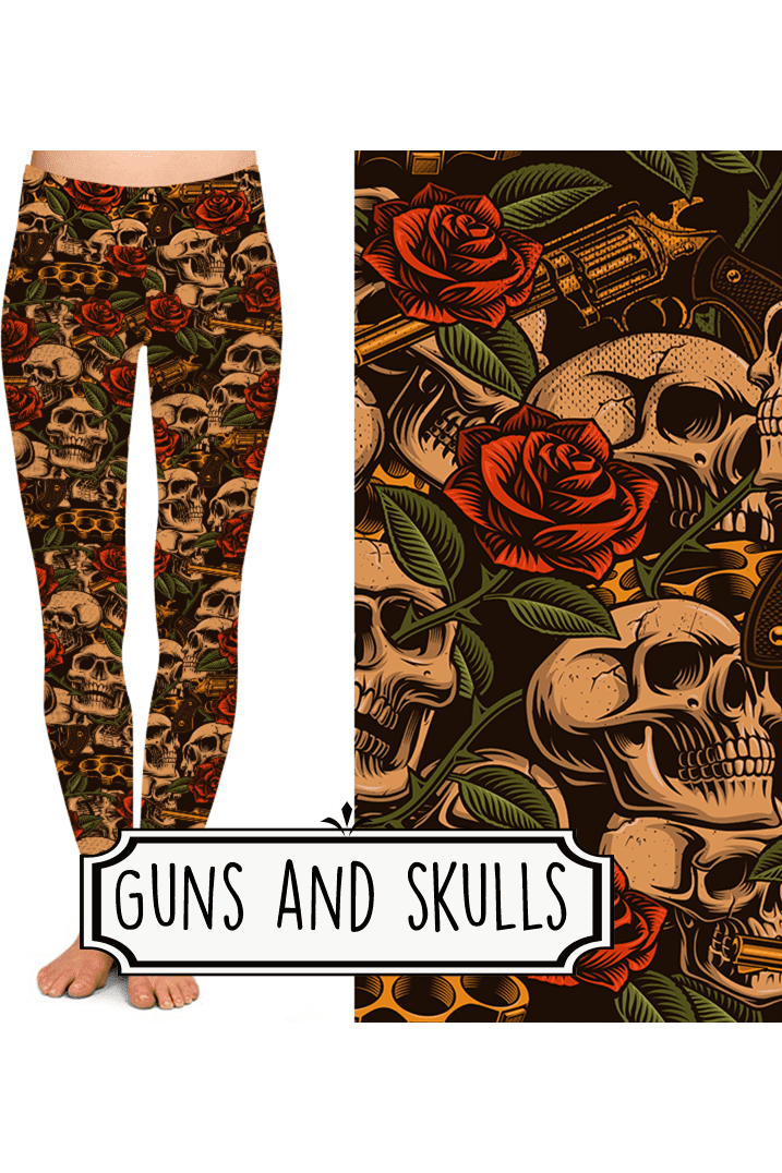 Yoga Style Leggings - Guns & Skulls by Eleven & Co.