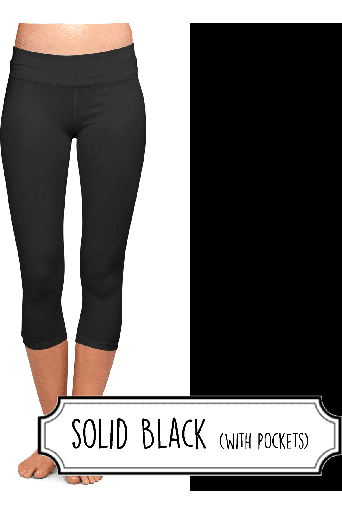 Yoga Style Capri Leggings w/Pockets - Solid Black by Eleven & Co.