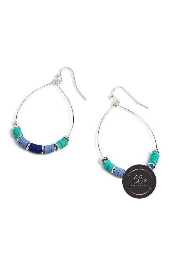 Blue and Teal Heishi Hoop earrings in Silver