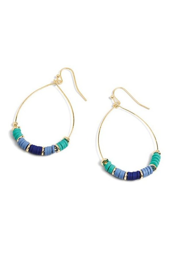 Blue and Teal Heishi Hoop earrings in Gold